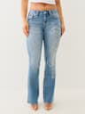 JEANS CORTE DE BOTA BECCA DE TIRO MEDIO CON CRISTAL