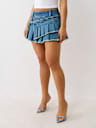 ASYMMETRIC PLEATED DENIM MINI SKIRT
