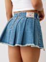 ASYMMETRIC PLEATED DENIM MINI SKIRT