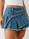 ASYMMETRIC PLEATED DENIM MINI SKIRT