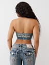 EMBROIDERED DENIM HALTER CORSET TOP