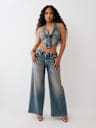 EMBROIDERED DENIM HALTER CORSET TOP
