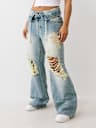 BOBBI DOUBLE WAISTBAND DISTRESSED BAGGY JEAN