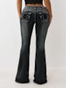 RUCHED MID RISE FLARE JEAN