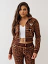 SUDADERA CON CAPUCHA ENCOGIDA CON ESTAMPADO DE LEOPARDO Y CRISTAL BIG T