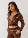 SUDADERA CON CAPUCHA ENCOGIDA CON ESTAMPADO DE LEOPARDO Y CRISTAL BIG T