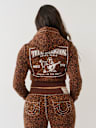 SUDADERA CON CAPUCHA ENCOGIDA CON ESTAMPADO DE LEOPARDO Y CRISTAL BIG T