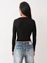 RIBBED V NOTCH LONG SLEEVE TEE