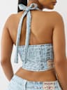FOILED LEOPARD DENIM HALTER TOP