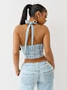 FOILED LEOPARD DENIM HALTER TOP