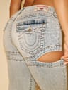 TRUE RELIGION X BELLA DOÑA MID RISE CUT OUT FLARE JEAN