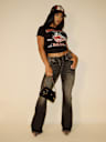 TRUE RELIGION X BELLA DOÑA CHARLIE HIGH RISE FLARED JEANS