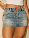 TRUE RELIGION X BELLA DOÑA SADIE LACE UP DENIM MINI SKIRT