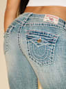 TRUE RELIGION X BELLA DOÑA JOEY LOW RISE BIG T FLARE JEAN