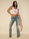 TRUE RELIGION X BELLA DOÑA JOEY LOW RISE BIG T FLARE JEAN