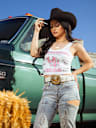 TRUE RELIGION X BELLA DOÑA CRYSTAL CROPPED TANK