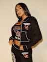 TRUE RELIGION X BELLA DOÑA CRYSTAL SHRUNKEN ZIP HOODIE