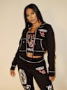TRUE RELIGION X BELLA DOÑA CRYSTAL SHRUNKEN ZIP HOODIE