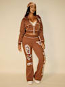 TRUE RELIGION X BELLA DOÑA CRYSTAL SHRUNKEN ZIP HOODIE