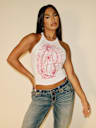 TRUE RELIGION X BELLA DOÑA CRYSTAL HALTER TOP