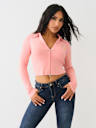 RIB COLLAR ZIP SWEATER