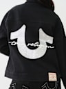 OVERSIZED GLITTER LOGO DENIM TRUCKER JACKET