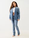 OVERSIZED DENIM CRYSTAL LOGO LONG SLEEVE SHIRT
