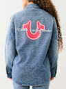 OVERSIZED DENIM CRYSTAL LOGO LONG SLEEVE SHIRT