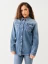 OVERSIZED DENIM CRYSTAL LOGO LONG SLEEVE SHIRT