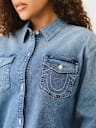 OVERSIZED DENIM CRYSTAL LOGO LONG SLEEVE SHIRT