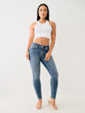 JEANS SKINNY JENNIE DE TIRO MEDIO CON COSTURA BIG T