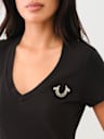 CRYSTAL HORSESHOE V NECK TEE