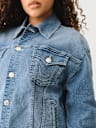 OVERSIZED DENIM METALLIC LOGO JACKET