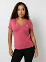 METALLIC SCRIPT LOGO V NECK TEE