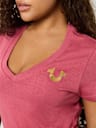 METALLIC SCRIPT LOGO V NECK TEE