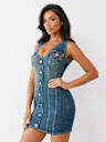 BUTTON FRONT DENIM MINI DRESS