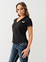 TROPICAL DENIM HORSESHOE V NECK TEE