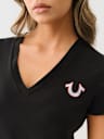 TROPICAL DENIM HORSESHOE V NECK TEE