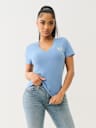 TROPICAL DENIM HORSESHOE V NECK TEE