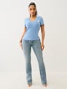 TROPICAL DENIM HORSESHOE V NECK TEE