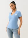 TROPICAL DENIM HORSESHOE V NECK TEE