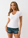 CRYSTAL WINGED HORSESHOE V NECK TEE