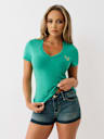 CRYSTAL WINGED HORSESHOE V NECK TEE