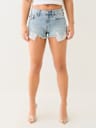 FRAYED HEM MID RISE BOOTY SHORT 
