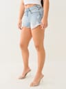FRAYED HEM MID RISE BOOTY SHORT 