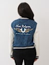 CHAQUETA UNIVERSITARIA DE MEZCLILLA CON ALAS DE CRISTAL