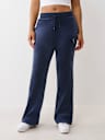 PANTALONES DEPORTIVOS CON PIERNAS RECTAS DE TERCIOPELO CON HERRADURA Y CRISTALES