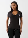 CRUSHED CRYSTAL HORSESHOE V NECK TEE