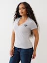 CRUSHED CRYSTAL HORSESHOE V NECK TEE