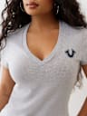 CRUSHED CRYSTAL HORSESHOE V NECK TEE